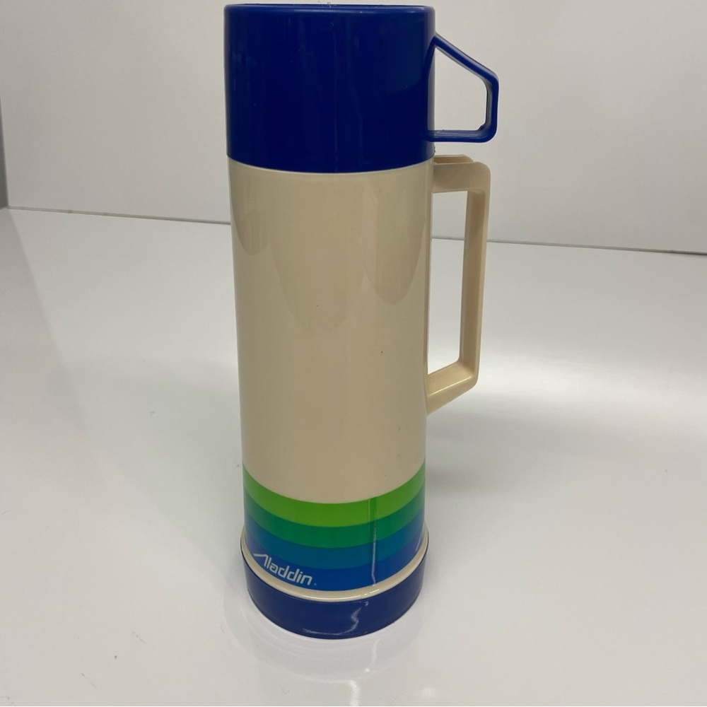 Aladdin’s Dura Clad Vintage VTG 1980’s Thermos Bottle Blue/Green USA 1 Pint